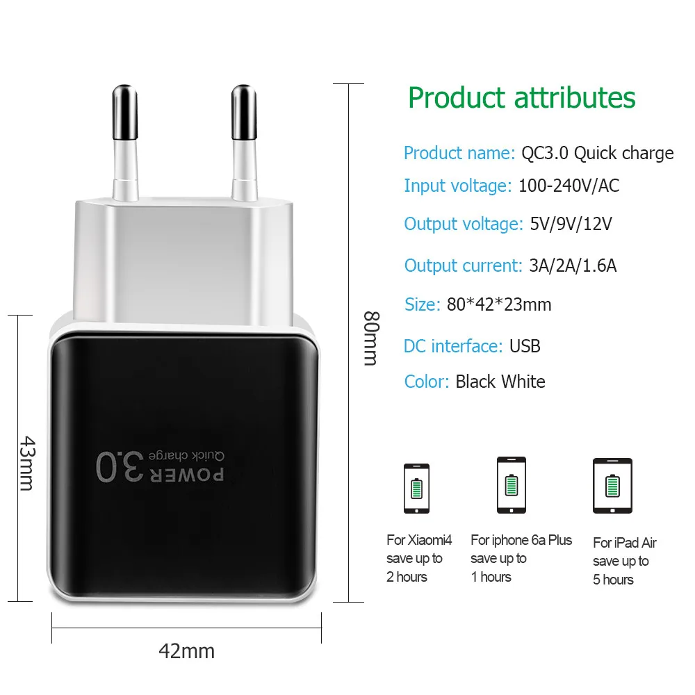 18 Вт Быстрая зарядка 3,0 настенный USB адаптер для быстрой зарядки для iPhone 11 Pro Max EU/US зарядное устройство для мобильного телефона huawei mate 30 Pro