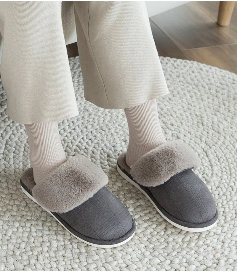 Women's slippers Fur Slippers Winter Warm Big Size 36-44 Plush Non Slip Home shoes Indoor Loves Couple Floor Shoes Bedroom