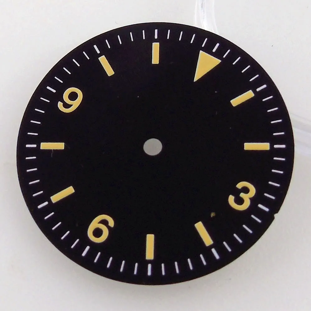 Nologo Black Vintage Watch Dial with Yellow Markers - 29mm