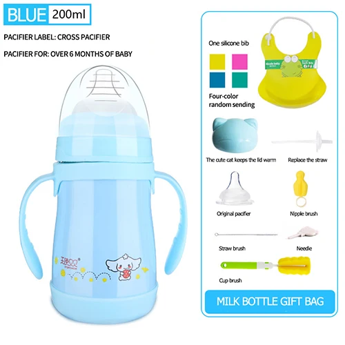 blue 200ml 8free 9 комплектов, подогреватель бутылочек для малышей, чашка для кормления с соломинкой, портативная чашка для путешествий с молоком, многофункциональная бутылочка для кормления новорожденных, Товары для малышей - Цвет: blue 200ml 8free