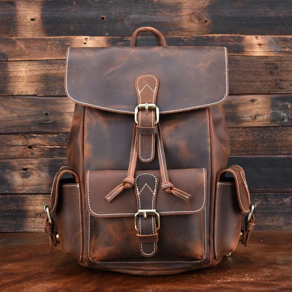 COOL Fashion Natuurlijke Crazy Horse Lederen Heren Rugzak Vintage Europese Stijl Lederen Tas COOL Fashion Natuurlijke Crazy Horse Lederen Heren Rugzak Vintage Europese Stijl Lederen Tas