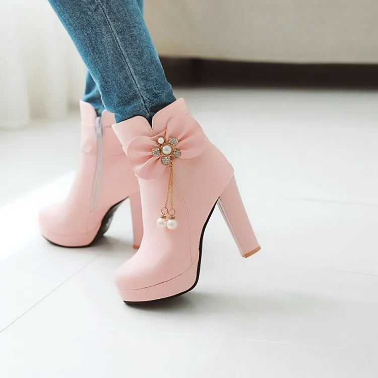 2019 New Winter Korean Female Shoes Martin Thick High Heel Ankle Boots White Womens Booties Black Pink 7cm 10cm 7