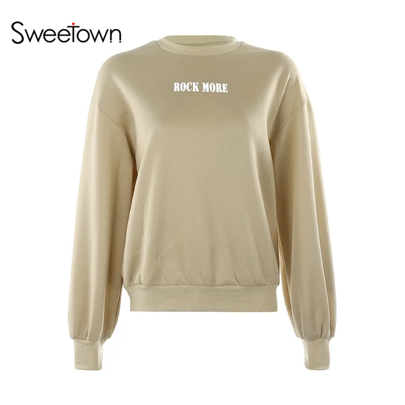 khaki Sweetown, осенняя Женская толстовка большого размера, неоновый цвет, корейский Модный пуловер с буквенным принтом, толстовки с длинным рукавом - Цвет: khaki