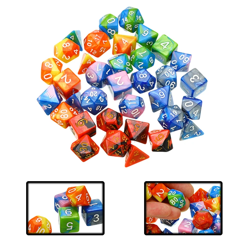 35 шт./компл. многогранные кубики для DND RPG MTG игры Подземелья и Драконы разноцветные настольные игры D4, D6, D8, D10, D12, D20