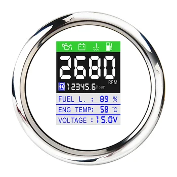 

6 in 1 Multi-functional Car Boat Gauge Oil Pressure Voltmeter Fuel Level Water Temperature Gauge Hour Meter 9-32V With Alarm