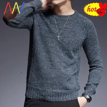 

New Fashion 2020 Sweater For Mens O-Neck Slim Fit Jumpers Knitting Solid Color Autumn Korean Style Casual Mens Clothes