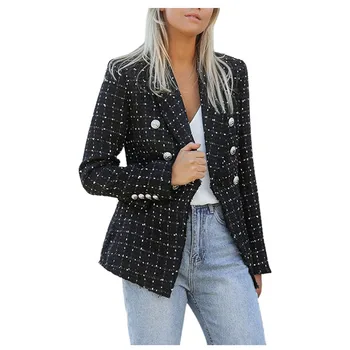 

winter blazer women suit jacket thick Retro Double-breasted Ladies Jacket Casual Coat Outwear d91005
