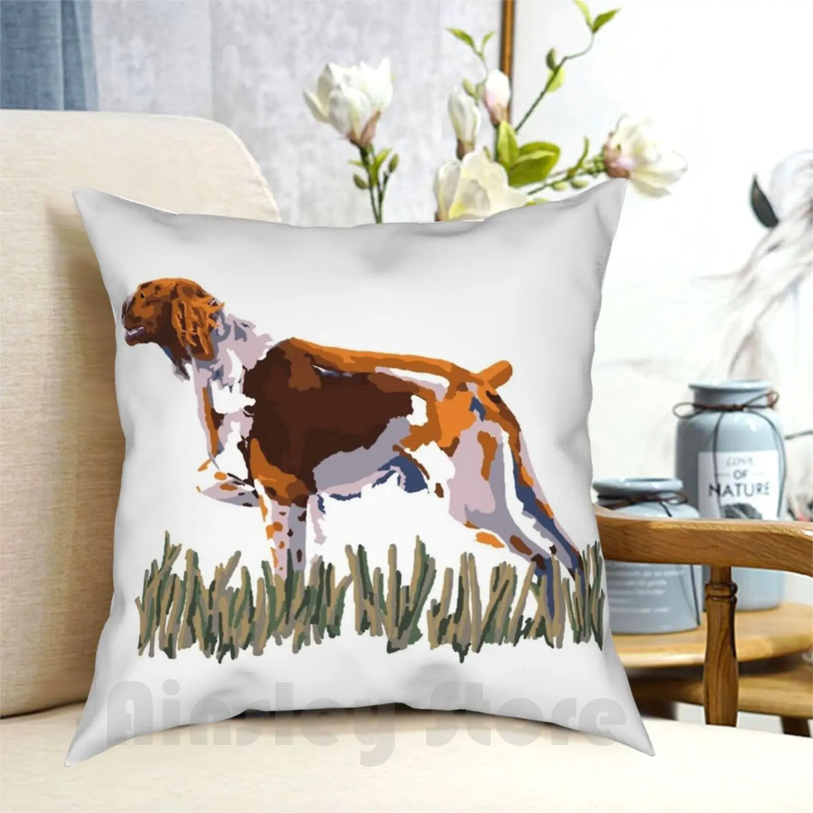 

Brittany On Point! Pillow Case Printed Home Soft DIY Pillow cover Brittany Spaniel Dog Epagneul Breton Puppy Pointing