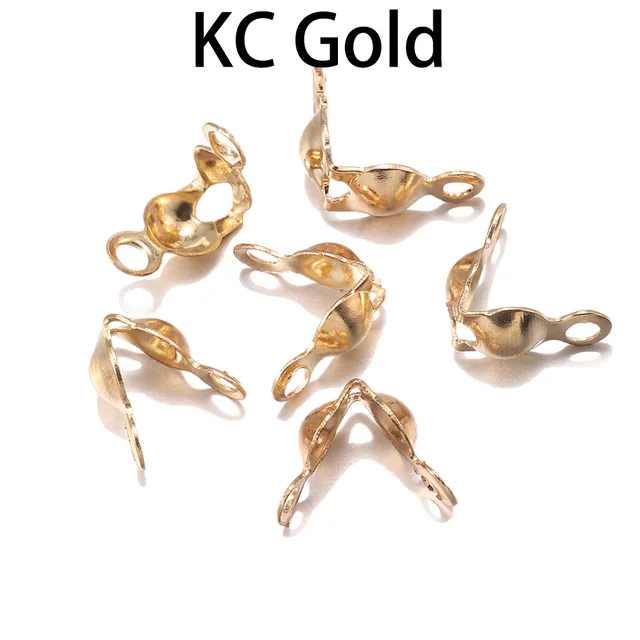 100-200pcs Connector Clasp Fitting 4*7mm Ball Chain Calotte End Crimps Beads Connector Components For DIY Jewelry Making Supplie 200pcs KC Gold