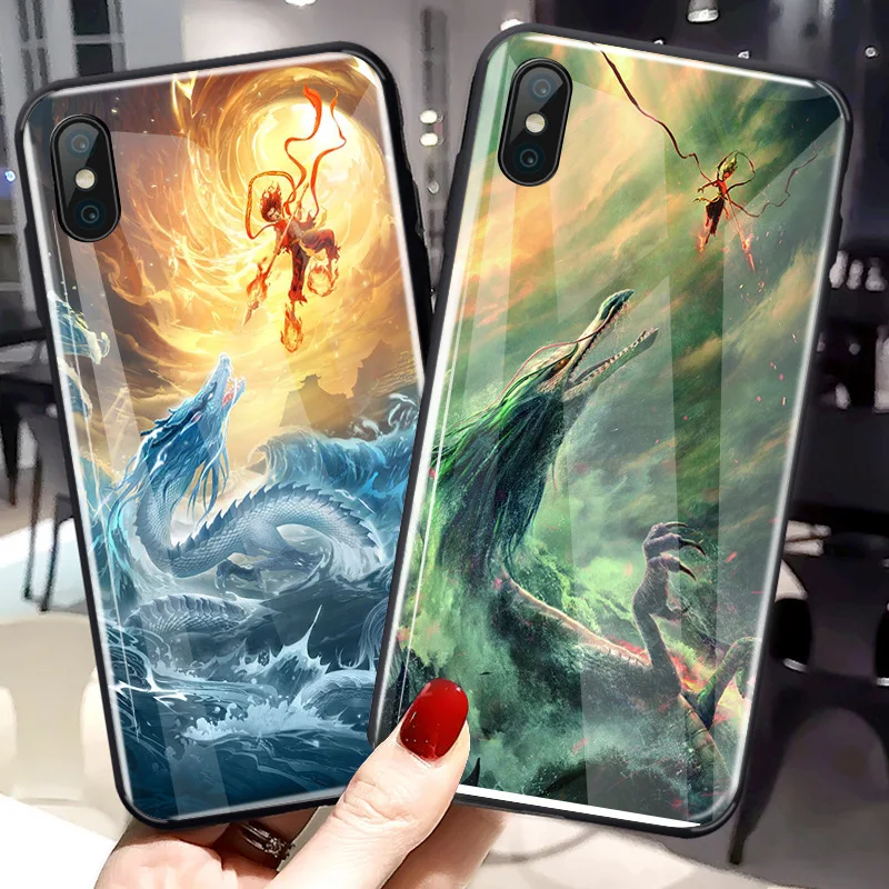 Для iPhone XS MAX XR XS i8 i8 Plus i7 i7 Plus Сказочный защитный чехол из закаленного стекла Nezha для iPhone 6 6s Plus