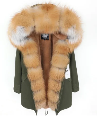 Зимнее новое пальто с натуральным мехом, датский большой Лисий мех, подкладка из искусственного меха, модная длинная парка, Толстая теплая женская одежда - Цвет: 1
