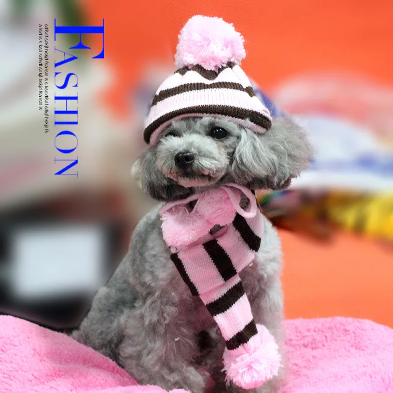 Pink Новая одежда для домашних животных зимняя теплая трехсекционная шляпа налокотник протектор шарф мишка Тедди Осенние и зимние аксессуары для животных принадлежности - Цвет: Pink
