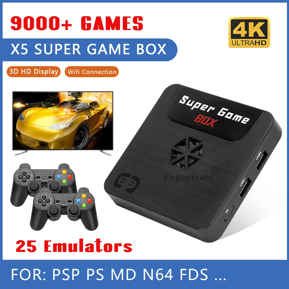 X5 Retro Game Console Player 3D HD TV Video Consoles WiFi Super Box 64GB For PS1/PSP/N64/DC With 9000+ Games |