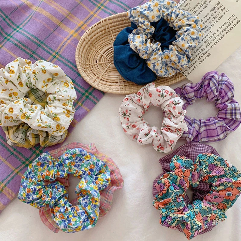 hairclips Floral Plaid Print Scrunchie Hair Accessories For Women Ponytail Holder Elastic Rubber Band Girl Fabric Hair Ties Band Hair Rope large claw hair clips