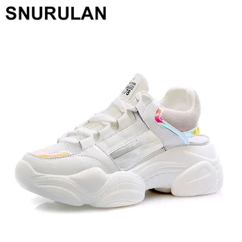 

SNURULAN 2019 New Fashion Women Summer Pink Sandals White Mesh Flat Shoes Soft Comfortable Women Thick Shoes