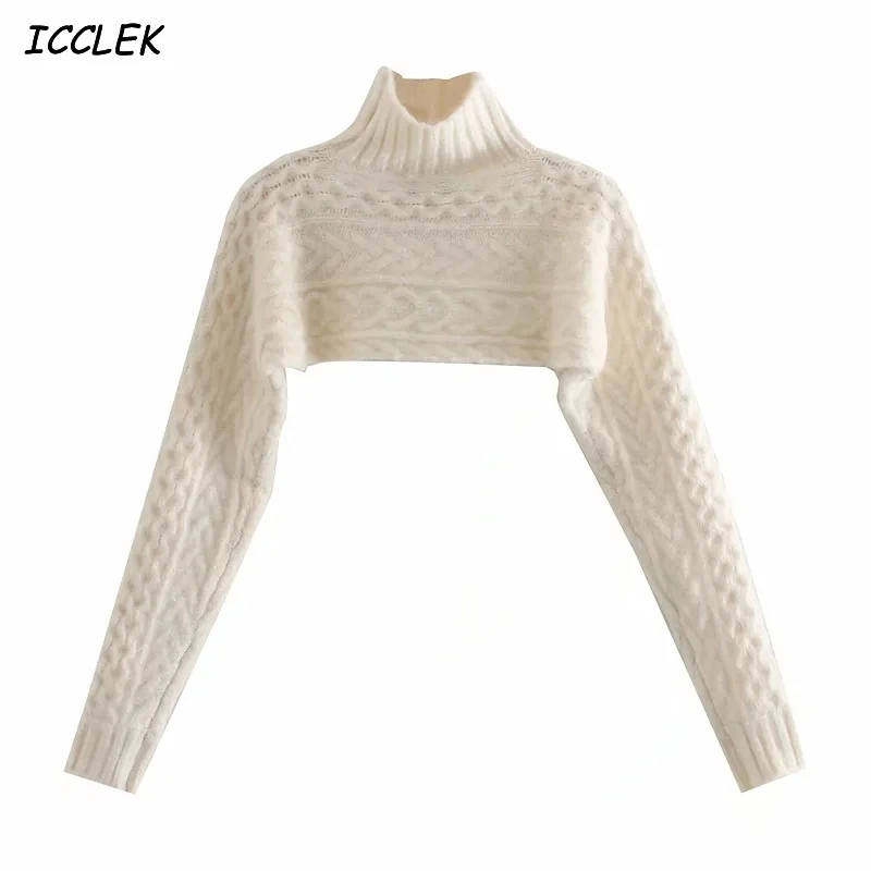 

Za Women's Turtleneck Sweaters Pullover Knitted Jumper Autumn 2020 Female Long Sleeves Knitwear Cropped Sweaters Solid Crop Tops