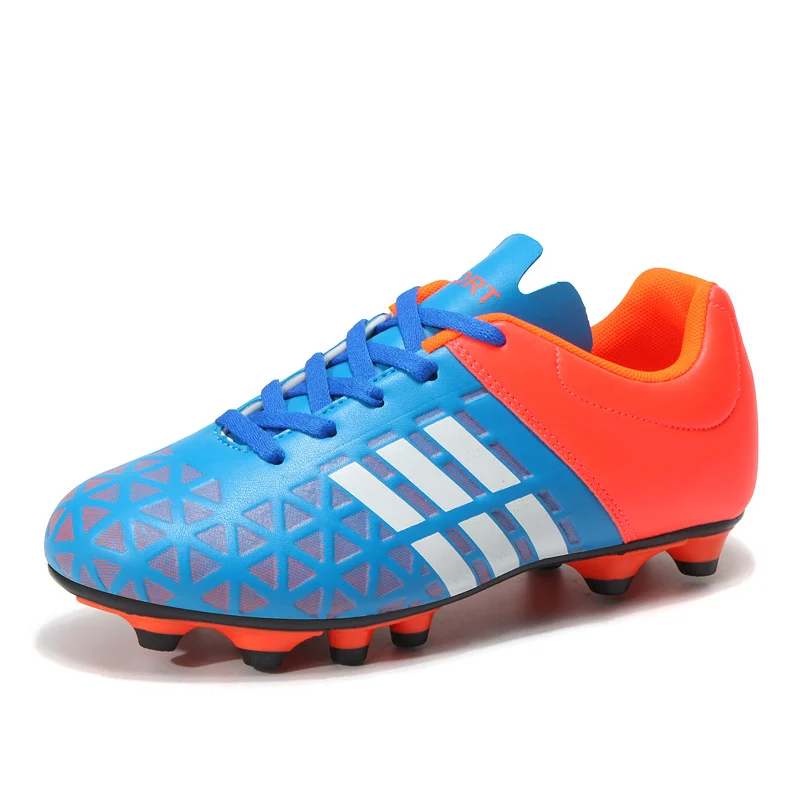 blue soccer shoes Размер 32-43, футбольные бутсы для мальчиков, мужские футбольные бутсы до лодыжки, длинный шип тренировочные футбольные бутсы, Zapatos De Futbol, износостойкие 9 - Цвет: blue soccer shoes