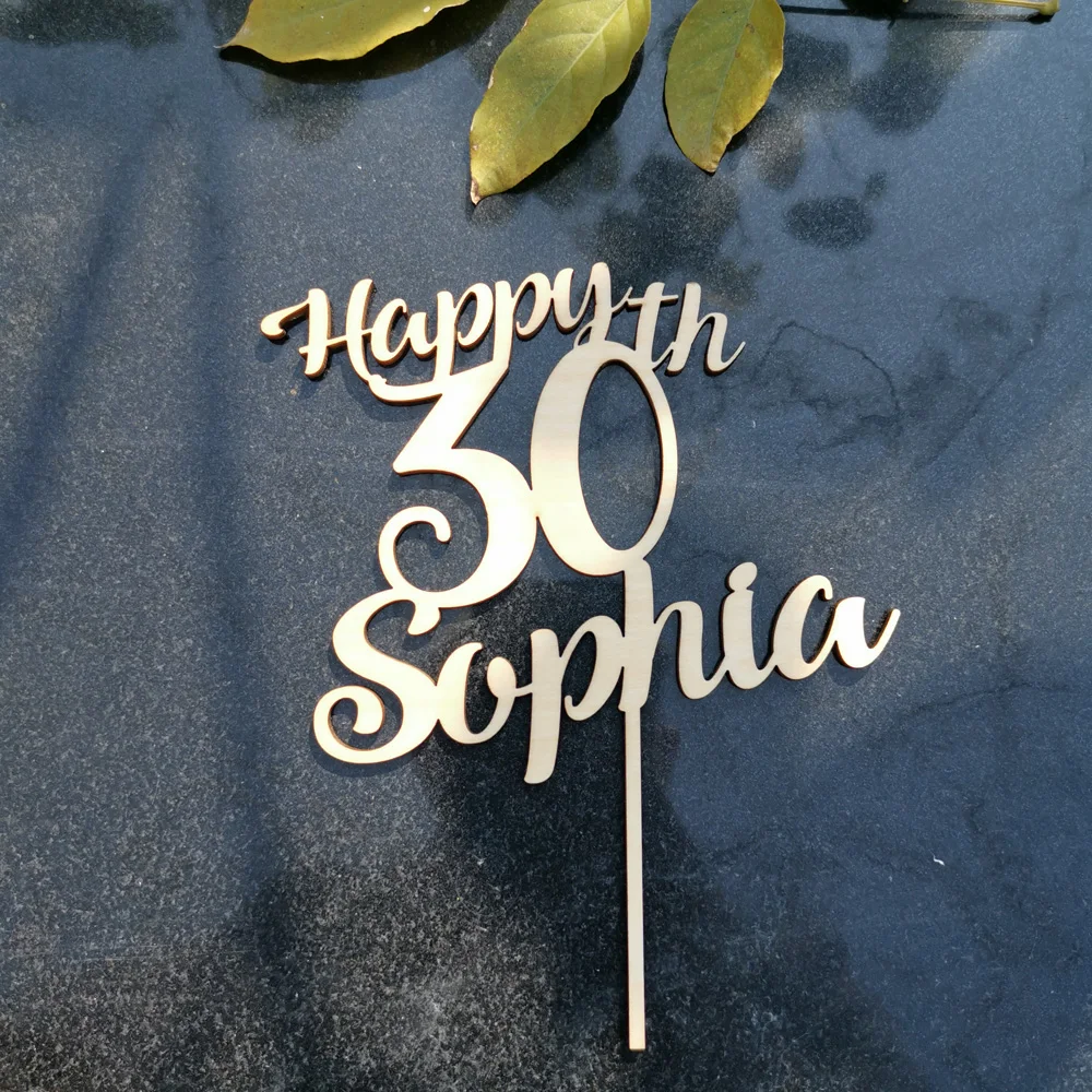 Personalized Wooden Happy Birthday Cake Topper,Custom name and Age Acrylic Goldsilver,Birthday Cake Topper Party Decorations (4)
