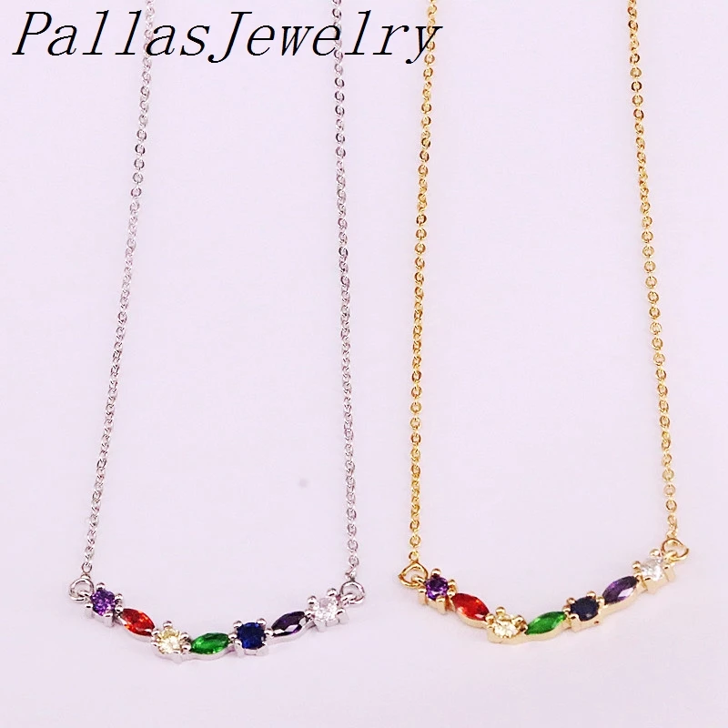 

10Pcs Multicolor Zirconia CZ Rainbow Paved Pendant Necklace Fashion Jewelry for Woman