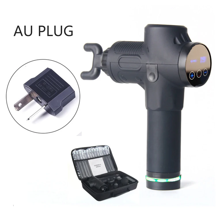 Скорость установки тела глубокая ткань мышечный массажный пистолет электрическая фасция расслабитель мышц высокая частота немой фитнес ударный инструмент - Цвет: black AU Plug