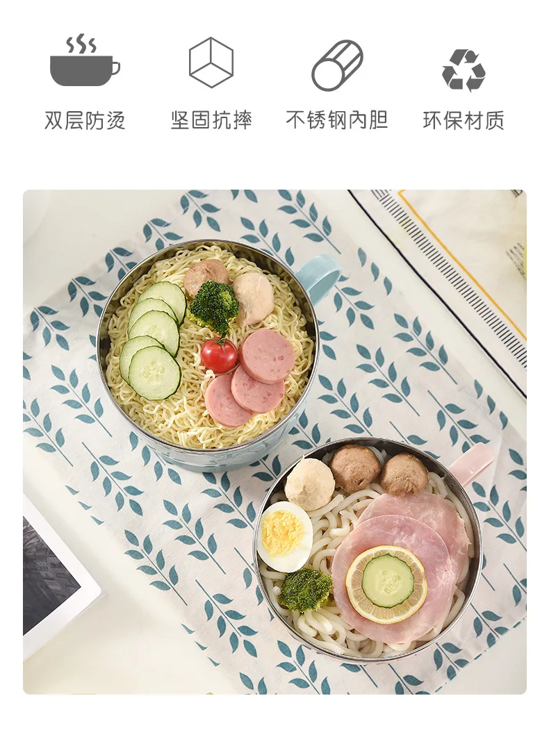 Stainless Steel Chinese Style Cartoon Tableware Instant Noodle Bowl with Handle Thermal Lunch Box Freshness Large-Volume Lunch B