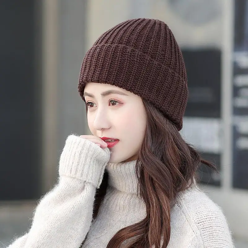 COKK Winter Beanies Hat Women New Knitted Solid Skullies Beanie Men Casual Bonnet Caps Gorras Thick Warm Gorros Solid Hat Female - Цвет: Brown