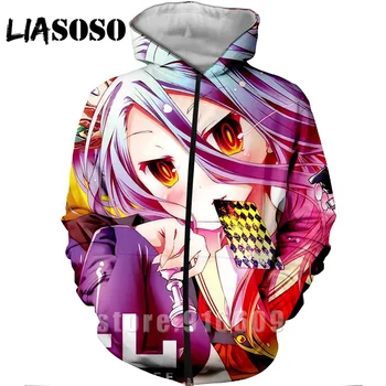 

3D Print No Game No Life shirt Anime zipper Comic Hoodies tops Sweatshirt Winter Hip Hop Unisex Pullover Hipster Harajuku Hoodie