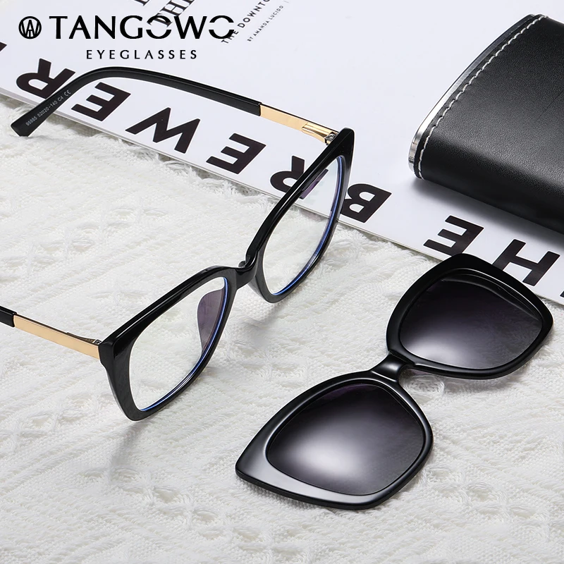 

TANGOWO Metal Women Large Glasses Frame Two-Color UV400 Magnetic Sunglasses Ladies Polarizing Anti-Blue Optical Frame 95885