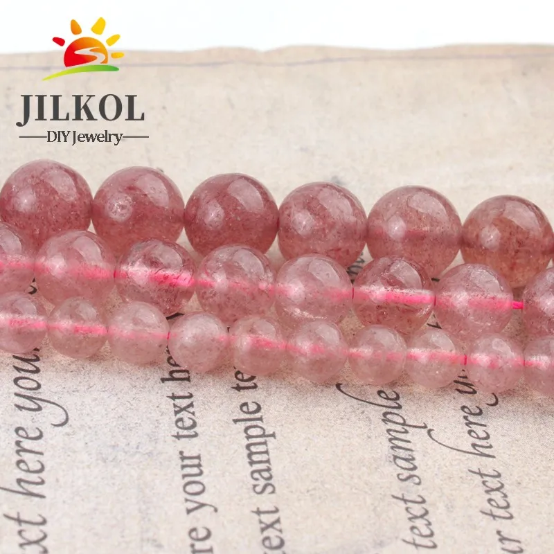 Оптовая продажа бусины A + из натурального кварца с клубничным кристаллом камня