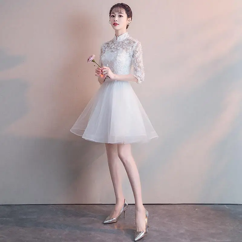 Белый Для женщин Cheongsam Длинные вечерние платья Винтаж с воротником «Мандарин», элегантные туфли-лодочки для свиданий, для выпускного вечера благородные, вечерние бальное платье Vestido XS-3XL - Цвет: Style 3