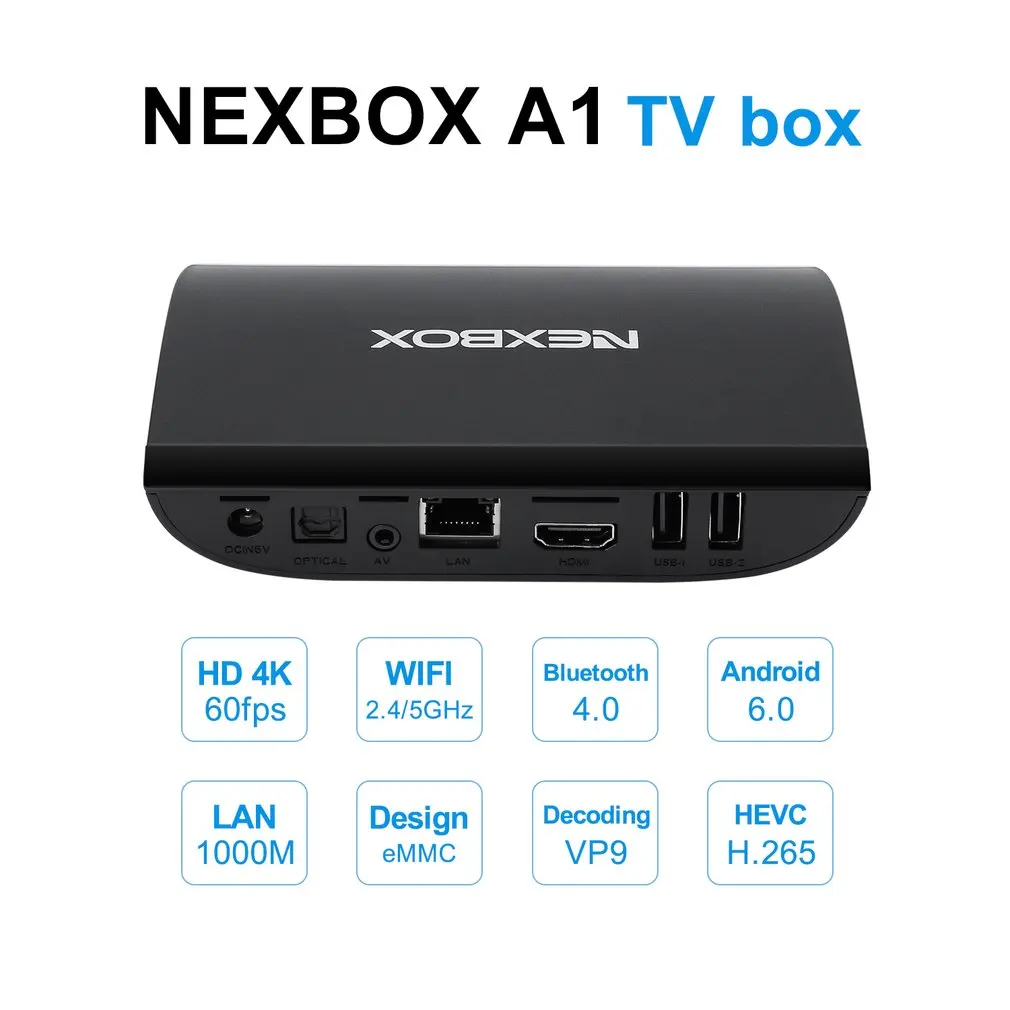 A1 Android 6,0 Smart tv Box 4K VP9-10 2G 16G Amlogic S912 Восьмиядерный H.265 2,4 ГГц 5,8 ГГц двойной WiFi BT4.0 медиаплеер