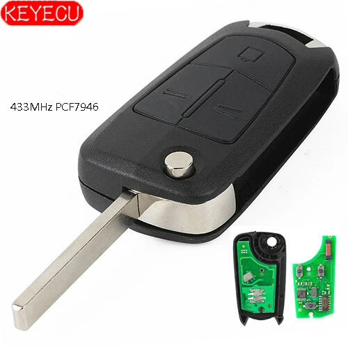 KEYECU Флип дистанционный брелок 3 кнопки 433 МГц PCF7946 для Vauxhall Opel Vectra C Signum