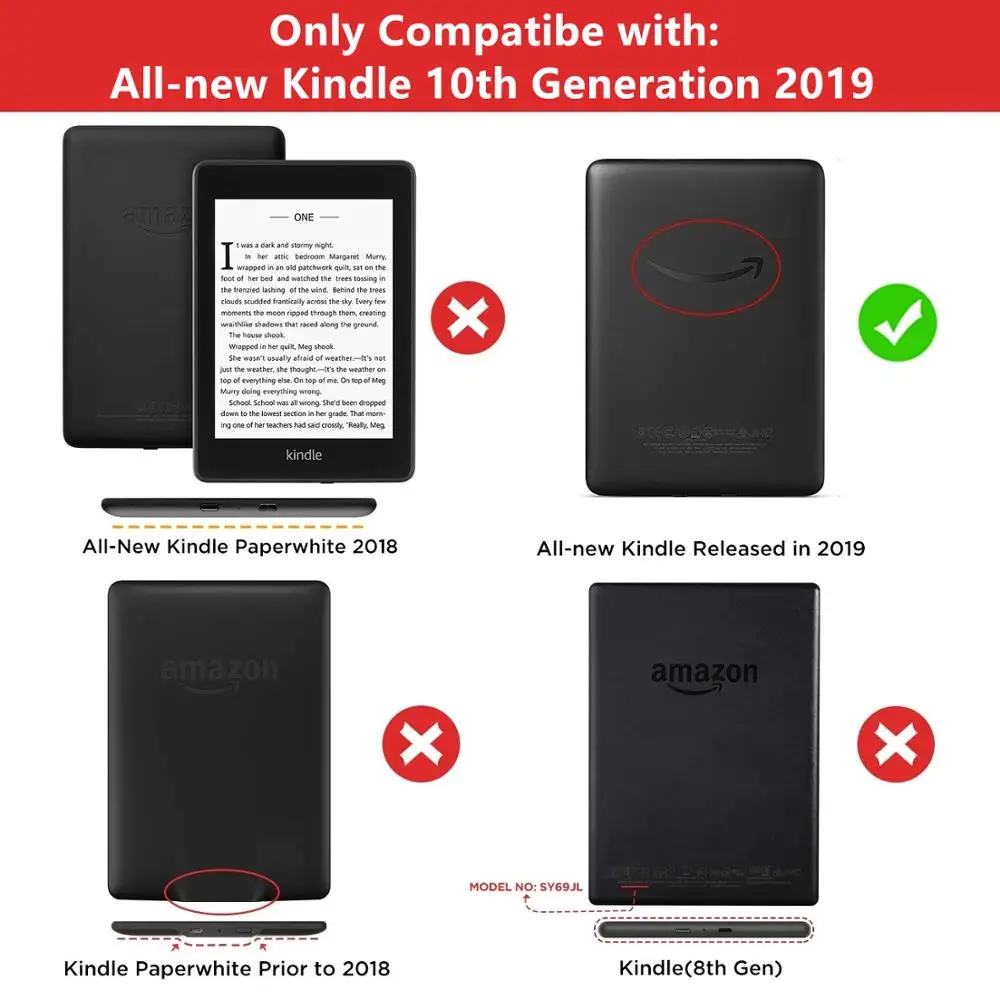 Для всех-New Kindle 2019 чехол ткань текстура PU кожаный умный чехол PC задняя твердая Крышка для всех-New Kindle 10th 2019 выпущен