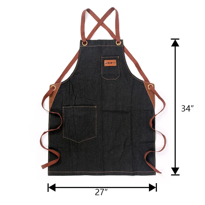 WEEYI Kitchen Apron Men Women Chef Cooking Denim Apron Kitchen Black Man aprons Pocket For Barista Bartender delantal cocina