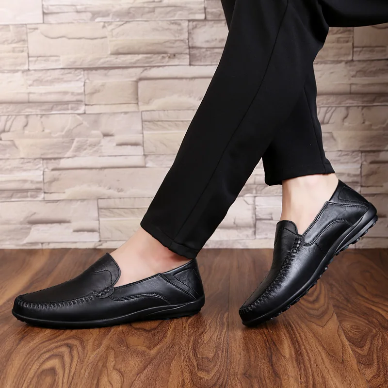 Chaussure homme/мужская повседневная кожаная обувь; Роскошные Брендовые мужские модные лоферы; Мокасины без шнуровки; обувь для вождения; sapatos masculino I - Цвет: Черный