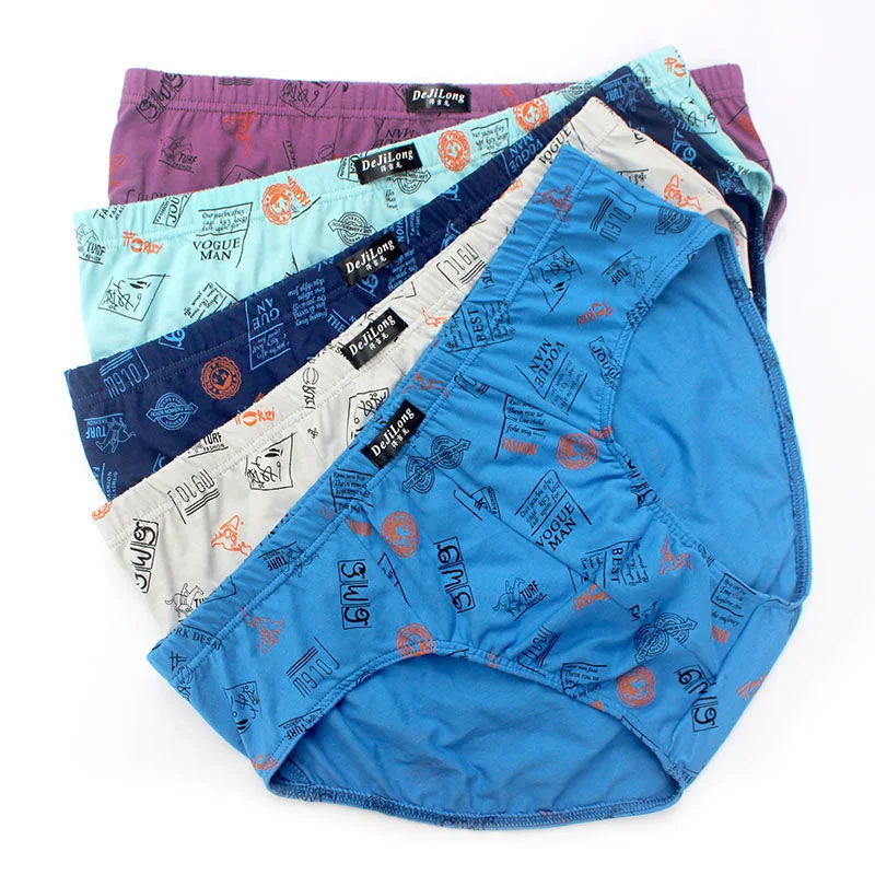 6Pcs/Lot Briefs Men's 100% Cotton Mid-Waist Printing Comfortable Underwear Men'S Breathable Briefs