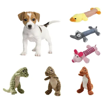 

6 Kinds of Cats and Dogs Play Short Plush Toys Plush Dinosaur Four-footed Strip Animal Molar Chew Toys Pet Supplies