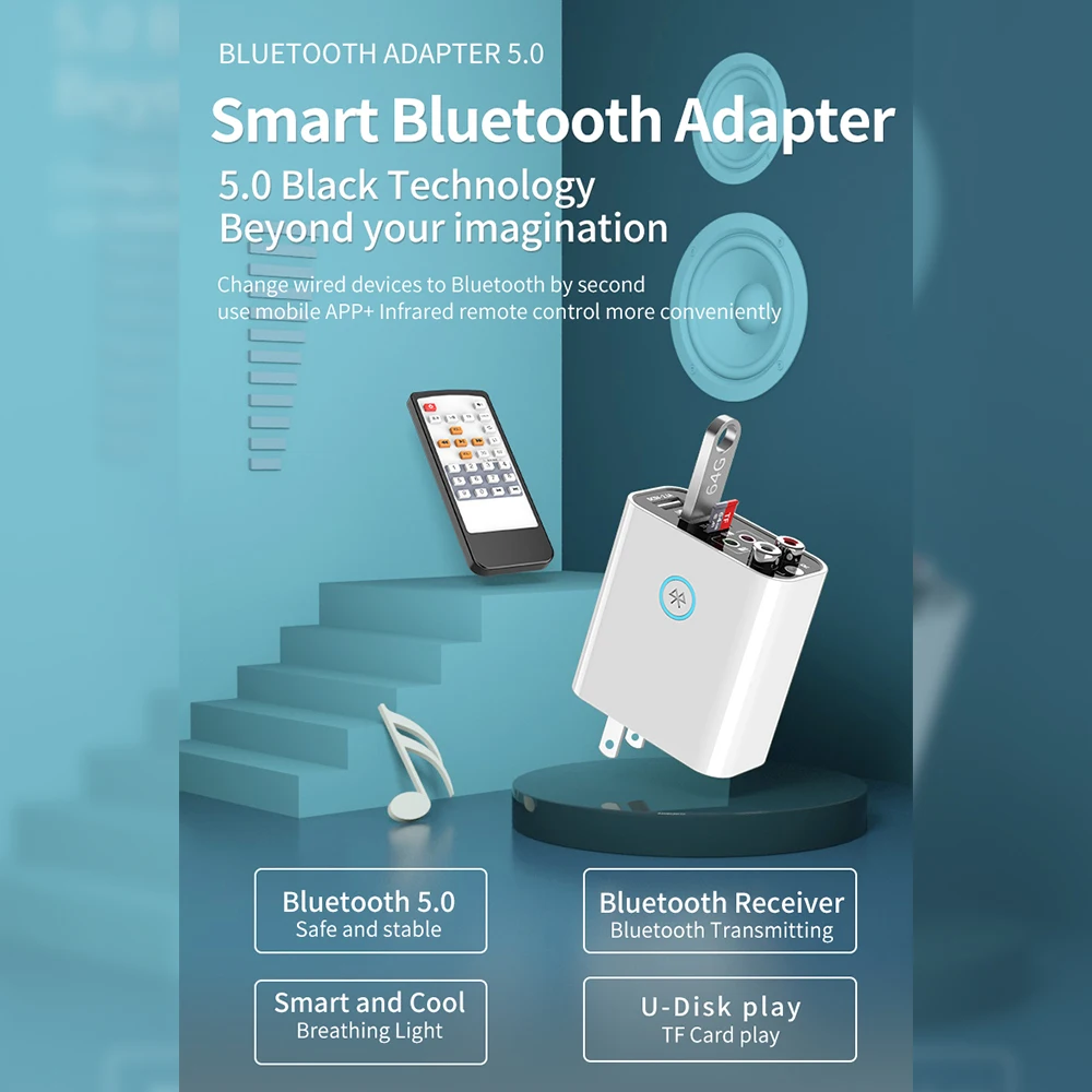 Bluetooth 5 0 музыкальный аудиоприемник адаптер передатчик для дома Hifi динамик