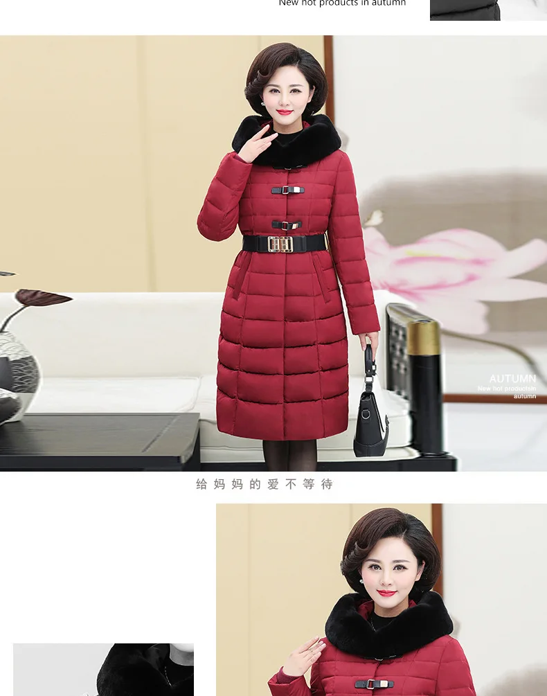 Down Jacket Women's 19 New Style Thick Middle-aged Exta-long Large Size Fur Collar Middle-aged Women Dress over-the-Knee Winter