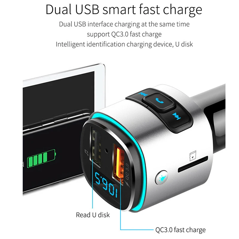 Универсальный bluetooth автомобильный радиоприемник FM передатчик адаптер QC 3,0 USB Зарядное устройство 2-в-1 MP3 комплектующие для плеера для мобильного сотового телефона