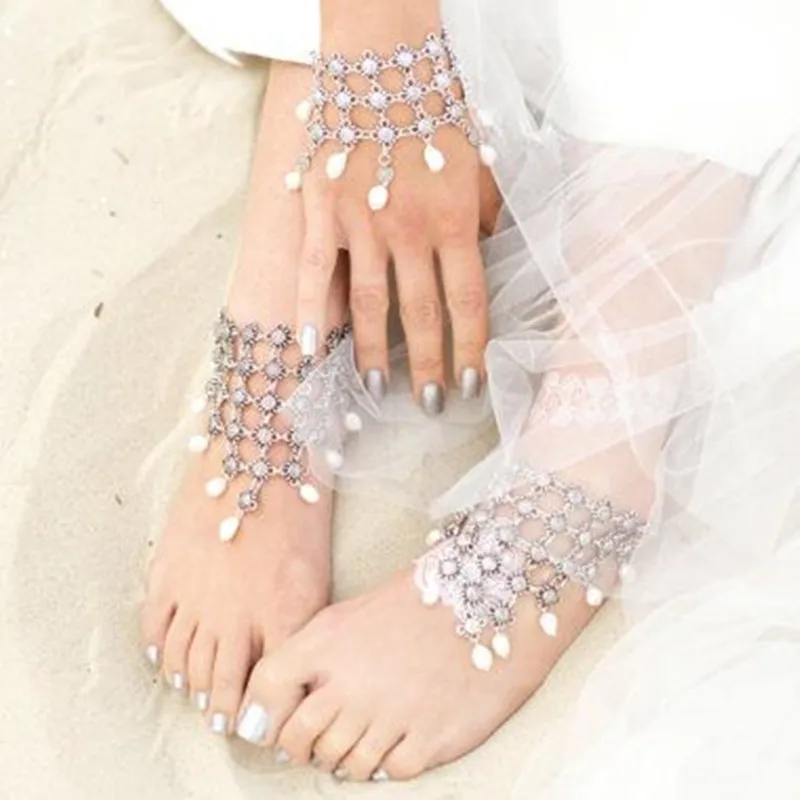 

Europe And America Accessories Bohemian Blown-Sand Barefoot Pearl Anklet Artificial Beaded Bracelet Alloy Set Foot Ornaments