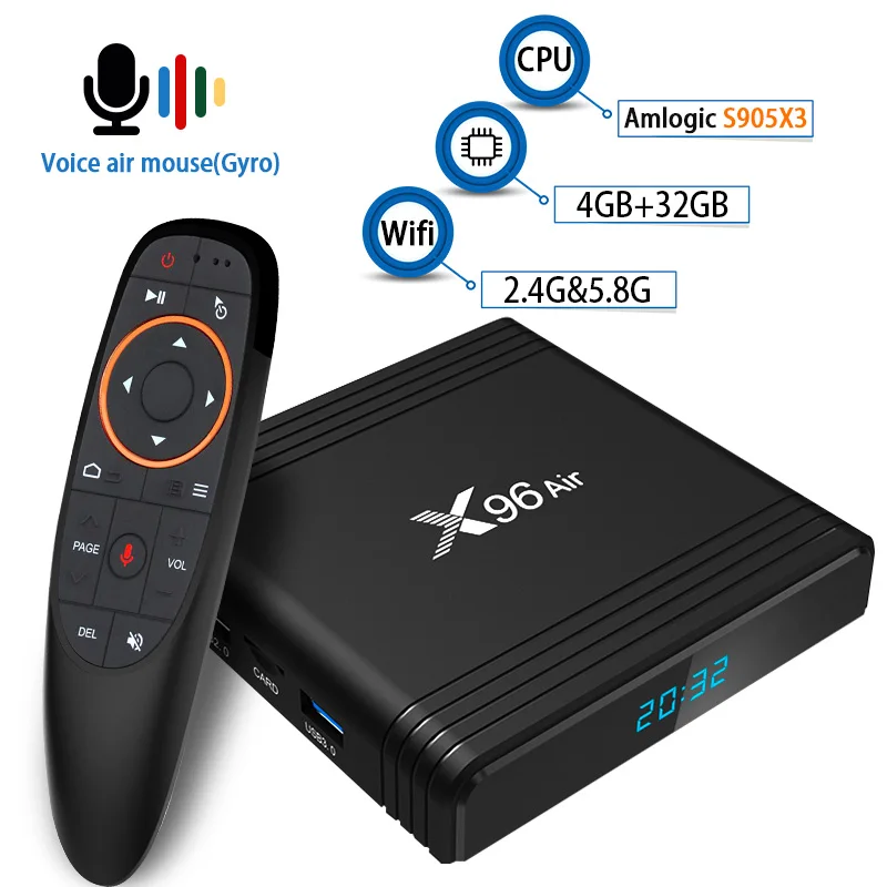 ТВ коробка X96 воздуха Amlogic S905X3 set top tv Box, Wi-Fi, Netflix Media Player голосового помощника Android 9,0 4 Гб 64 Гб оперативной памяти, 32 Гб встроенной памяти, ТВ коробка - Цвет: 4 32G with Airmouse