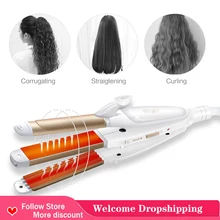 

New Hair Curler 3 In 1 Professional Hair Straightening Corrugated Curling Iron Flat Iron Salon Hair Care Styling Tool