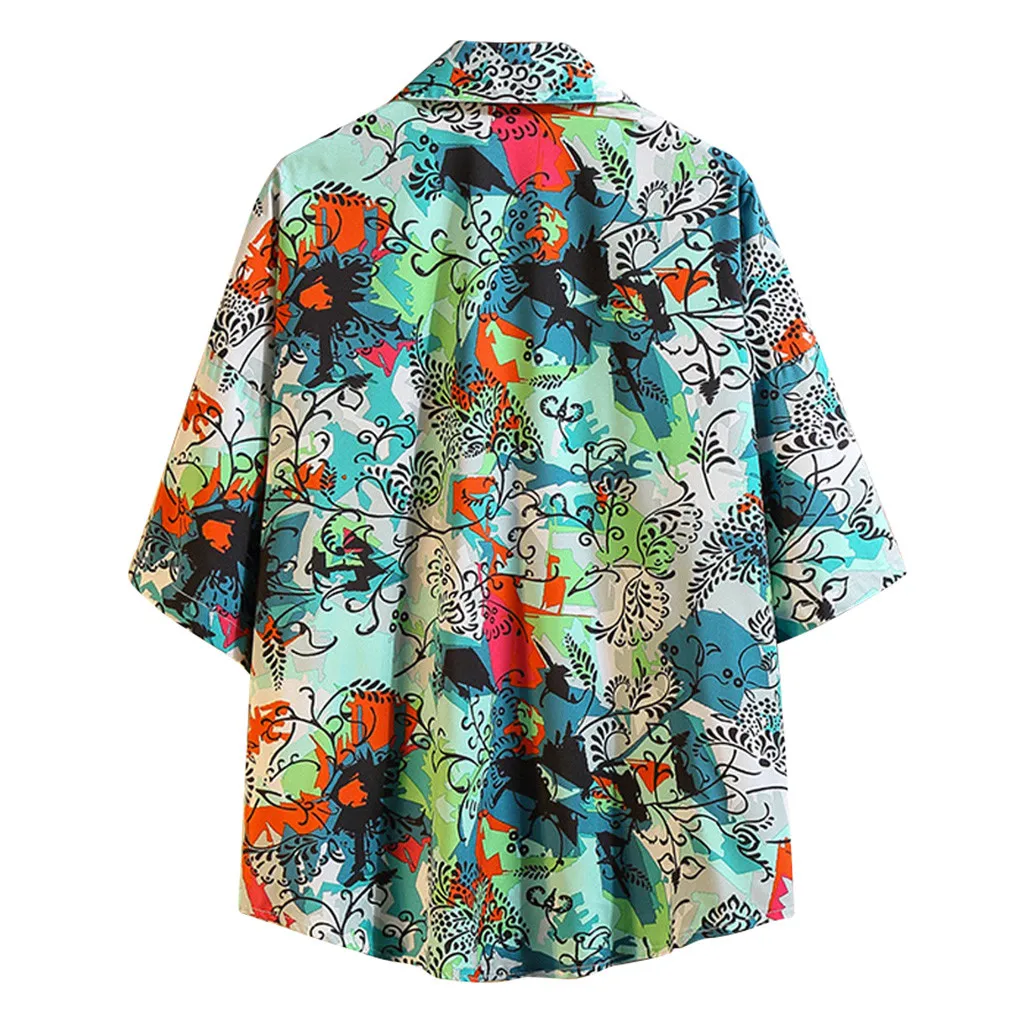 Мужская рубашка camisa Летняя Повседневная модная Свободная рубашка с коротким рукавом и принтом рубашка с отворотами пляжная рубашка мужские Топы Блузка chemise homme