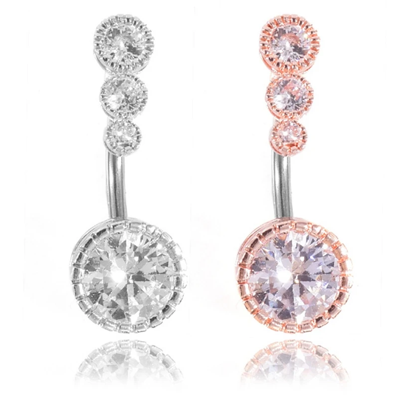 New Crystal Navel Ring Zircon Titanium Belly Button Rings Double