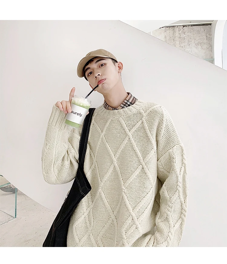 Модный тренд pull homme высококачественный повседневный мужской однотонный Зимний вязаный свитер с круглым воротником Harajuku пуловер мужская Корейская одежда