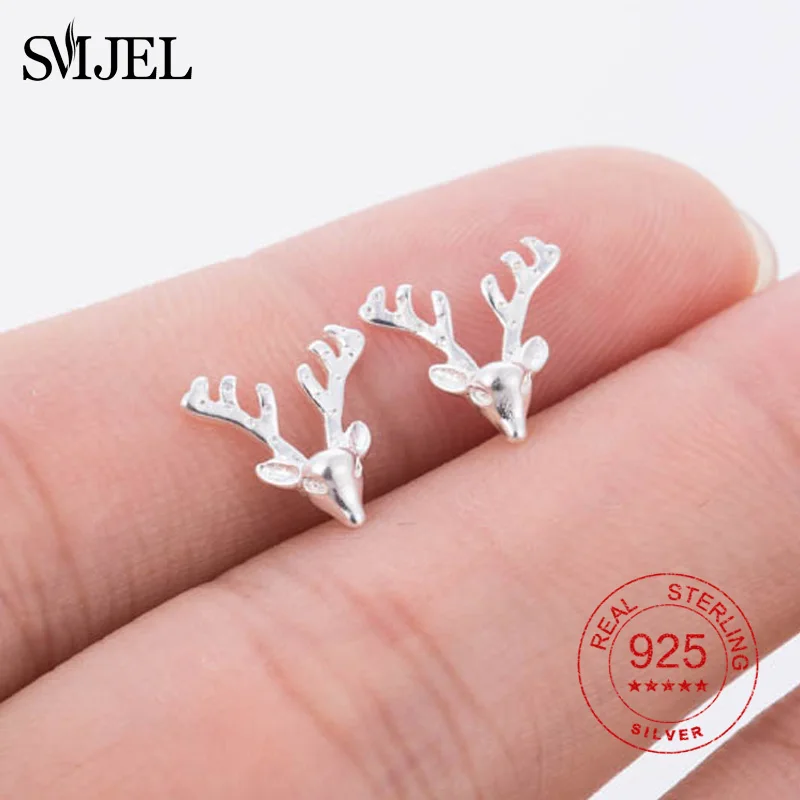 SMJEL, настоящее 925 пробы, серебряные серьги в виде животных для женщин, милая птица, олень, призрак, музыкальные серьги-гвоздики, рождественские серьги, подарки для детей - Цвет камня: 15
