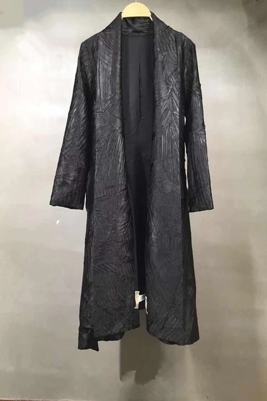 Miyake fold осень большой размер черный на шнуровке ветровка небольшой дизайн повседневное длинный Тренч