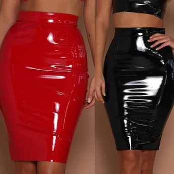 

New Skirts Womens Patent Leather Hip Skirt Sexy Bodycon Skirt Sexy Elastic Short Skirt High Waist Mini Skirts Women Summer