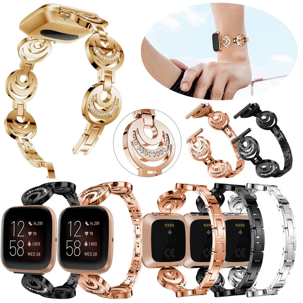 Модный металлический ремешок для часов с кристаллами Полумесяца для Fitbit Versa 2# BO